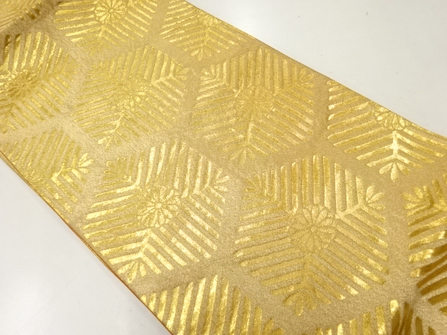 アンティーク　若松亀甲に菊模様織出し全通袋帯（着用可）